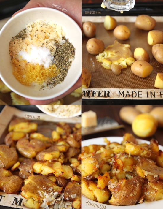 Delicious Smashed Potatoes with Pecorino Romano Gremolata from texanerin.com