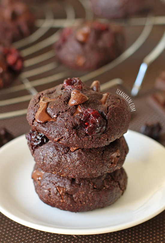 Chewy Double Chocolate Cherry Cookies made healthier with whole grains!