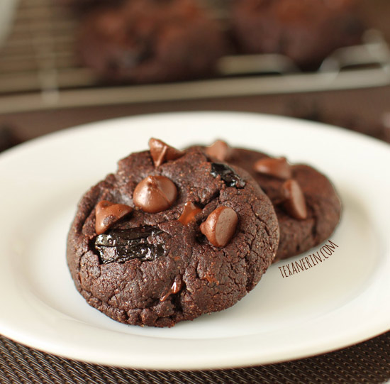 Chewy Double Chocolate Cherry Cookies made healthier with whole grains and coconut oil!