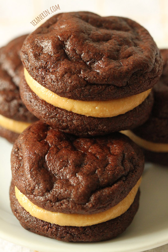 These Flourless Chocolate Peanut Butter Cookie Sandwiches are gluten-free, grain-free, dairy-free and are super easy to put together!