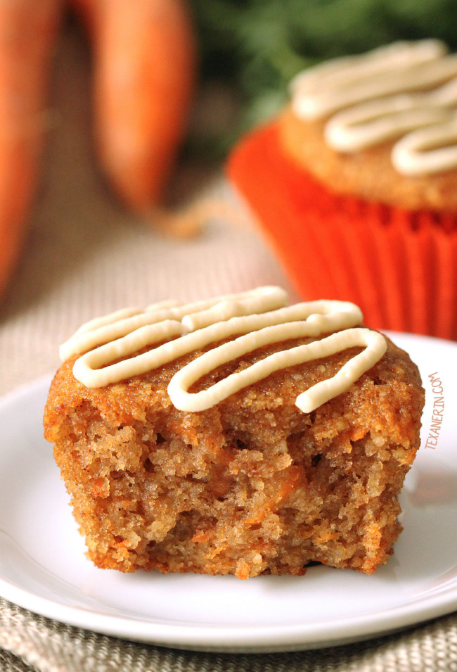 These gluten-free and grain-free carrot cake cupcakes have the best fluffy texture! With a paleo and dairy-free option. Naturally sweetened with honey.