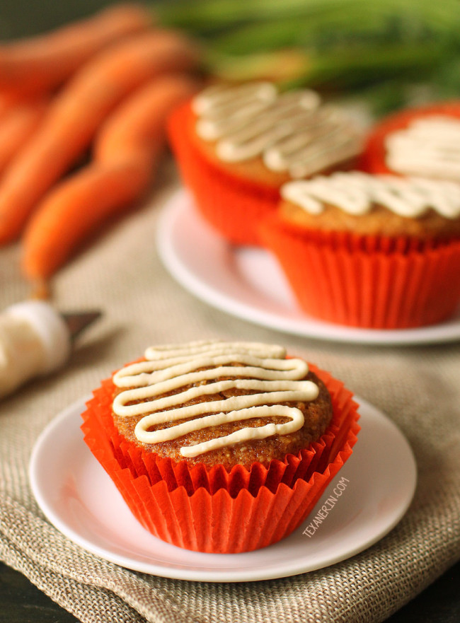 These gluten-free and grain-free carrot cake cupcakes have the best fluffy texture! Naturally sweetened and with a paleo and dairy-free option.