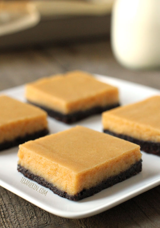 Healthier Peanut Butter Cheesecake Brownie Bars – 100% whole grain, use natural peanut butter and are totally naturally sweetened!