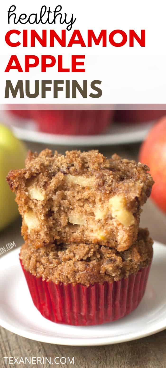 These whole wheat cinnamon apple muffins are made healthier with 100% whole grains, olive oil (or another oil of choice), and less sugar than a typical muffin! So moist and delicious. A great healthy muffin recipe!