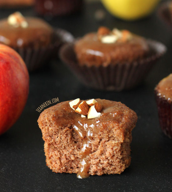 Maple syrup sweetened grain-free, gluten-free, and dairy-free Spiced Applesauce Cupcakes with Maple Almond Butter Frosting