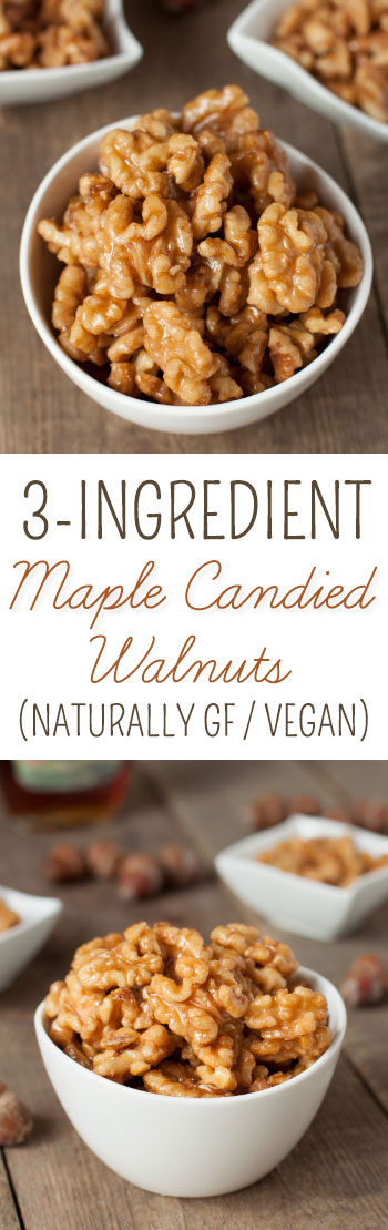 Maple Candied Walnuts – all you need is maple syrup, a pan, and walnuts! Super quick and easy. Naturally paleo, gluten-free and vegan.
