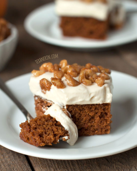 Pumpkin Cake with Maple Mascarpone Frosting – can be made gluten-free, 100% whole wheat or with all-purpose flour.