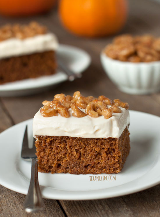 Pumpkin Cake with Maple Mascarpone Frosting - can be made gluten-free, 100% whole wheat or with all-purpose flour.