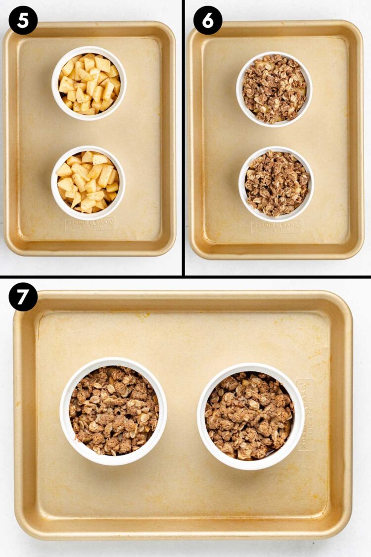 collage showing how the crumbles are baked