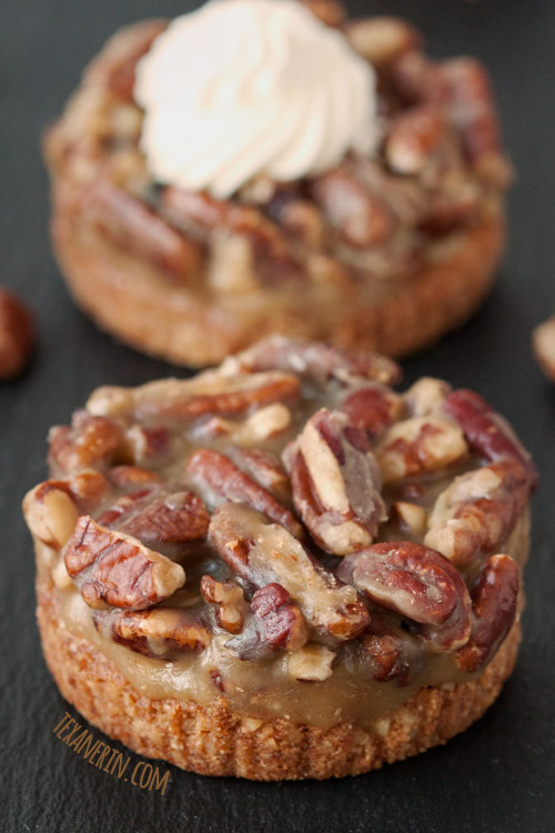 Grain-free and Gluten-free Mini Caramel Pecan Tarts – have a graham cracker like crust and are incredibly easy to make! #grainfree #glutenfree