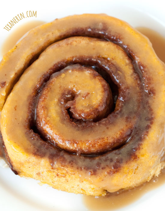 These pumpkin cinnamon buns are made a little healthier with whole grains and can be topped with either maple cream cheese frosting or caramel sauce!