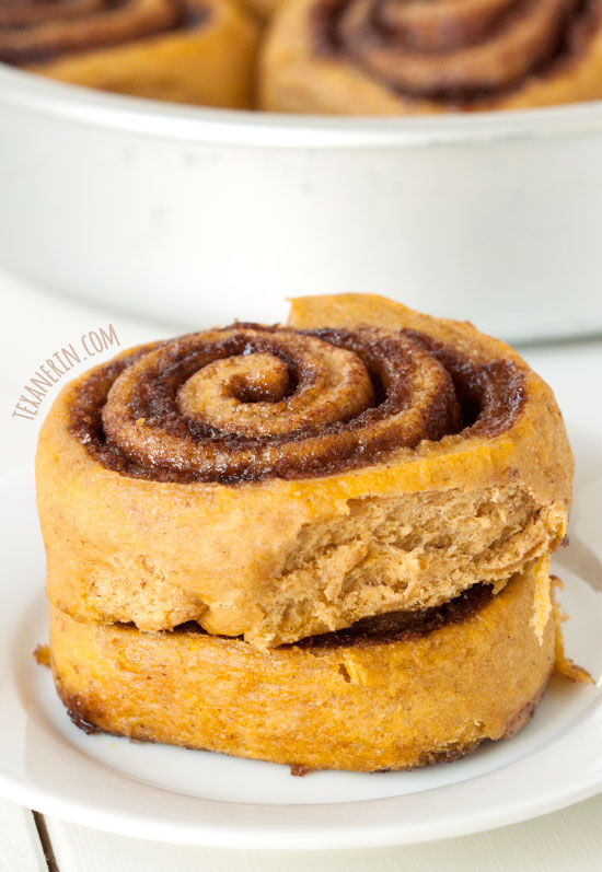 These Whole Wheat Pumpkin Cinnamon Buns are great with caramel sauce or maple cream cheese frosting!