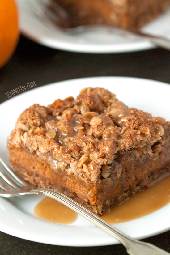 These gluten-free and 100% whole grain pumpkin pie bars are loaded with streusel and are a fun and delicious alternative to traditional pumpkin pie!