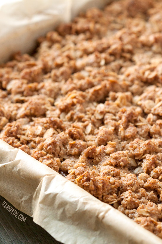 These gluten-free and 100% whole grain pumpkin pie bars are loaded with streusel and are a delicious and fun alternative to traditional pumpkin pie!