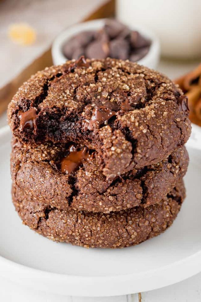 These chocolate gingerbread cookies are unbelievably soft and chewy! Can be made with all-purpose or whole wheat flour and are naturally dairy-free.