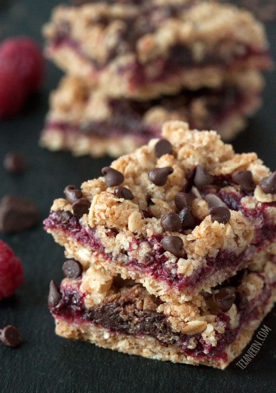 Chocolate Raspberry Oat Bars – 100% whole grain (but can also be made with all-purpose flour) with vegan and dairy-free options.