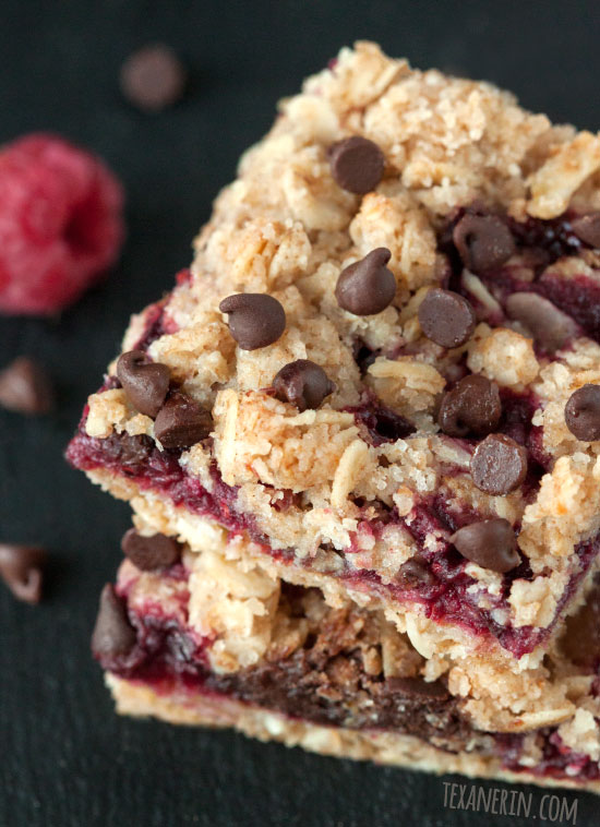 Chocolate Raspberry Oat Bars – 100% whole grain (but can also be made with all-purpose flour) with dairy-free and vegan options.