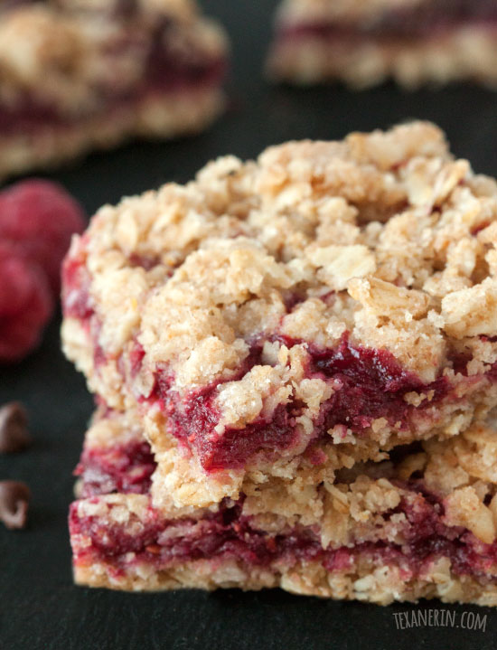 Chocolate Raspberry Oat Bars – 100% whole grain (but can also be made with all-purpose flour) with vegan and dairy-free options.