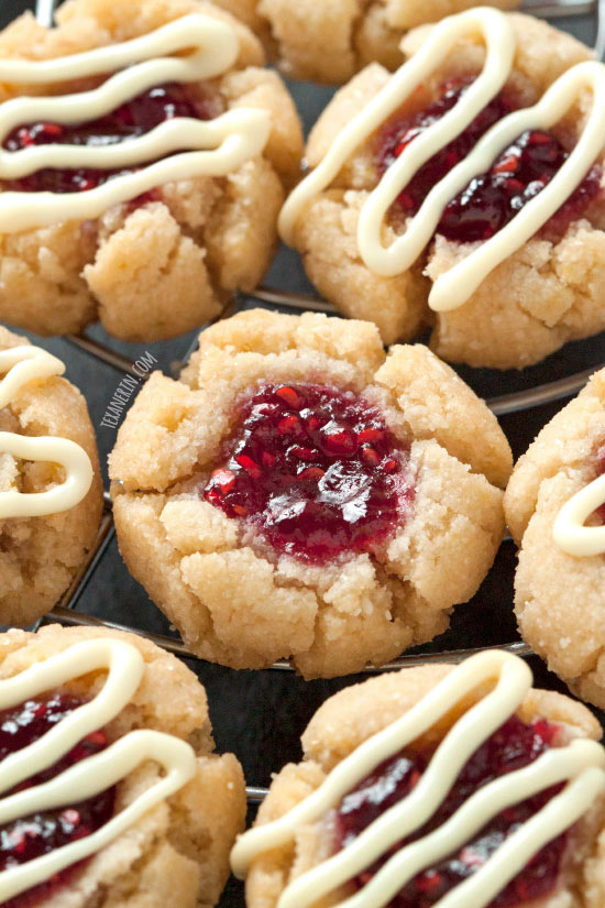 Soft and Chewy Raspberry Thumbprint Cookies – perfect with either almond or lemon extract! {grain-free, gluten-free and dairy-free}