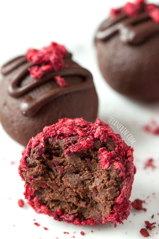 Healthier Raspberry Truffles – only four ingredients with paleo and vegan options. Naturally grain-free and gluten-free.
