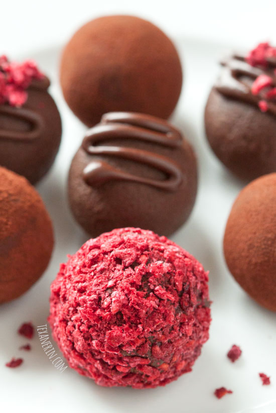 These healthier raspberry truffles have only four ingredients and are vegan, dairy-free, paleo-friendly and naturally grain-free and gluten-free.
