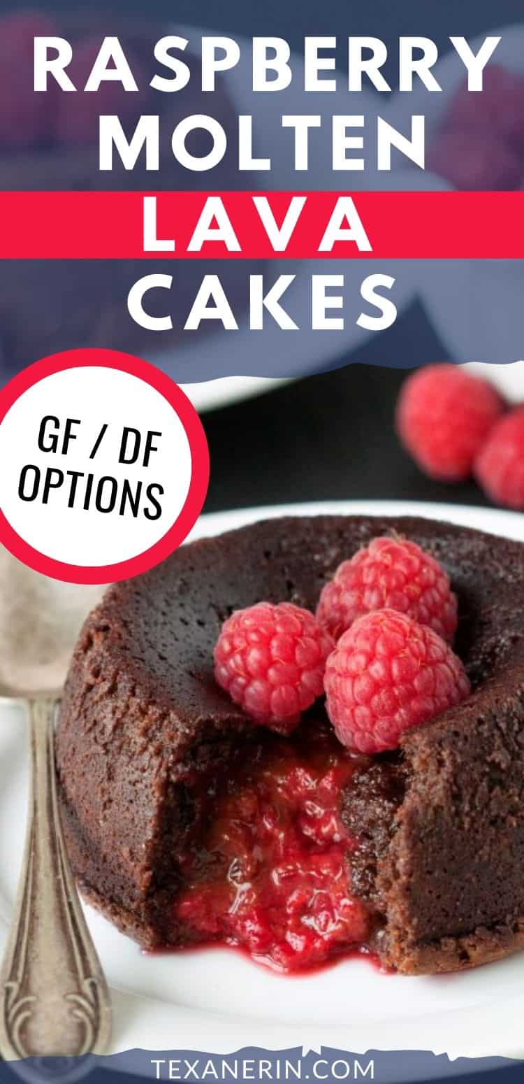 These raspberry molten lava cakes make the perfect Valentine's Day dessert for two! Can be made gluten-free, 100% whole grain or with all-purpose flour and have a dairy-free option.