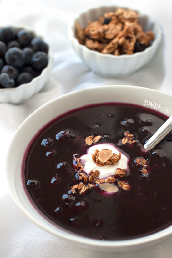 This healthier Swedish blueberry soup uses just a little maple syrup to sweeten this energizing dish that can be served either warm or cold! Naturally vegan, gluten-free, and dairy-free.