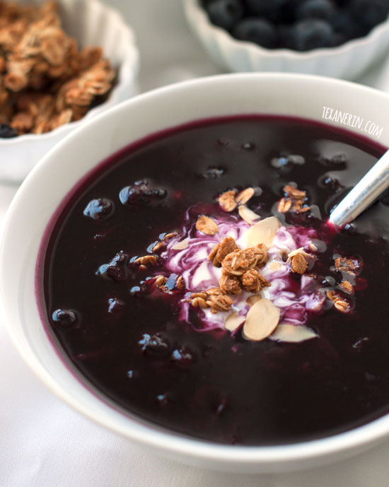 This healthier Swedish blueberry soup uses just a little maple syrup to sweeten this energizing dish that can be served either warm or cold! Naturally vegan, gluten-free, dairy-free.