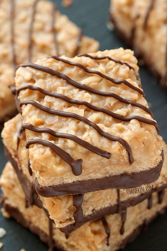 Totally from Scratch Samoa Bars – made a little healthier with whole grain flour (but can also be made with all-purpose flour!) and features an incredibly simple caramel recipe!