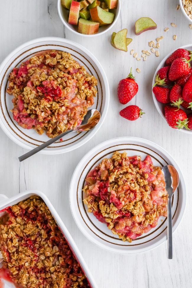 This easy strawberry rhubarb crisp has a thick layer of oat-based topping, is gluten-free, whole grain and can easily be made dairy-free and vegan. So many people have told me that this is the best crisp topping ever!