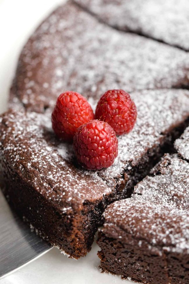 This kladdkaka (Swedish chocolate sticky cake), is amazingly gooey, delicious and only calls for 8 basic ingredients. This recipe includes a traditional option as well as a gluten-free, dairy-free and vegan version.