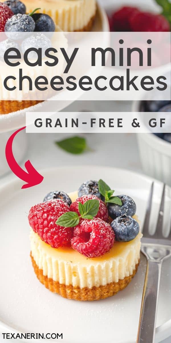 These mini gluten-free cheesecakes are perfect for when you don't need a full cheesecake! They're so much easier and they freeze great.