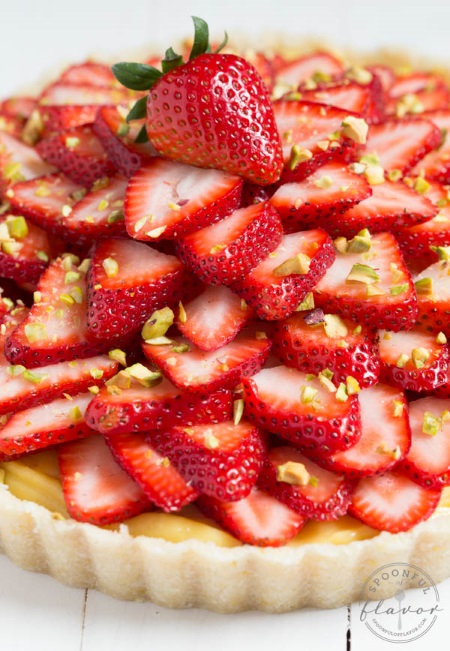 No-bake Strawberry Pistachio Cardamom Tart from A Spoonful of Flavor