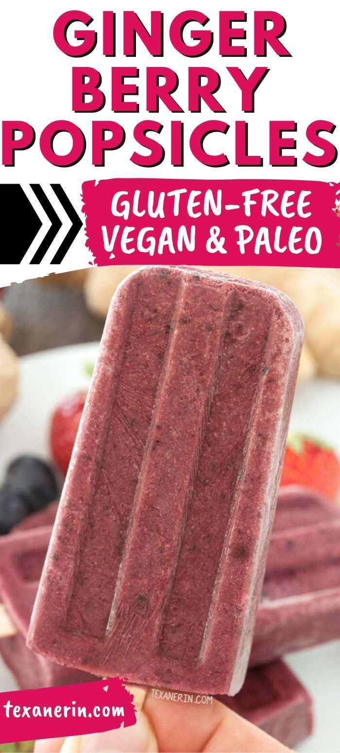 These ginger berry popsicles only have five ingredients and are naturally paleo, gluten-free, vegan, dairy-free and are sweetened with bananas!