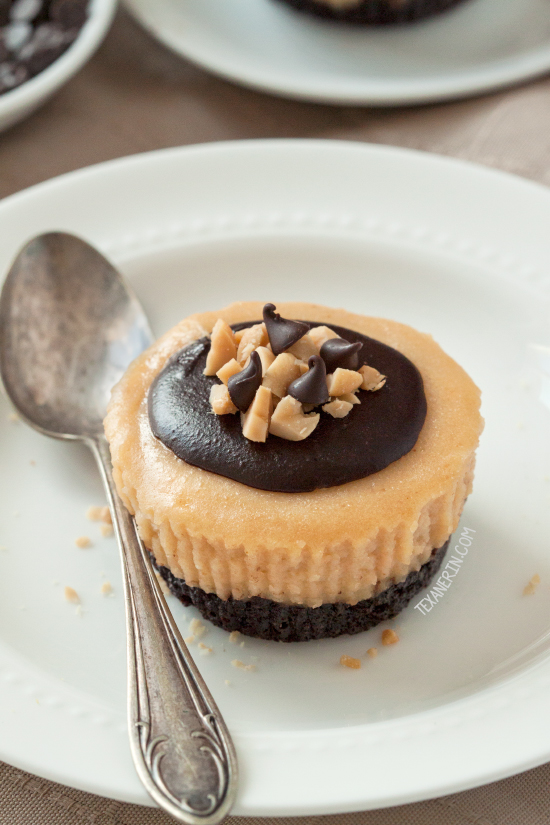 Mini Peanut Butter Cheesecakes {gluten-free, grain-free, whole grain options and naturally sweetened}