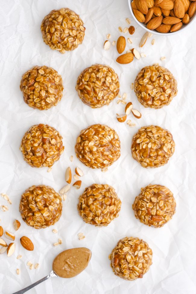 These soft and chewy no-bake maple almond butter cookies only take a few minutes to put together and are full of delicious fall flavors! {naturally vegan, gluten-free, dairy-free and 100% whole grain}