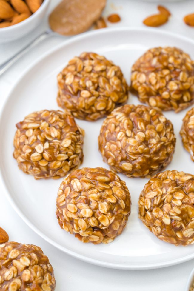 These soft and chewy no-bake maple almond butter cookies only take a few minutes to put together and are full of delicious fall flavors! {naturally vegan, gluten-free, dairy-free and 100% whole grain}