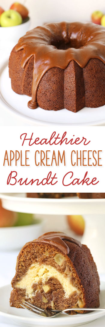 Healthier Apple Cream Cheese Bundt Cake with a delicious Praline Frosting {100% whole grain but can also be made with all-purpose flour}