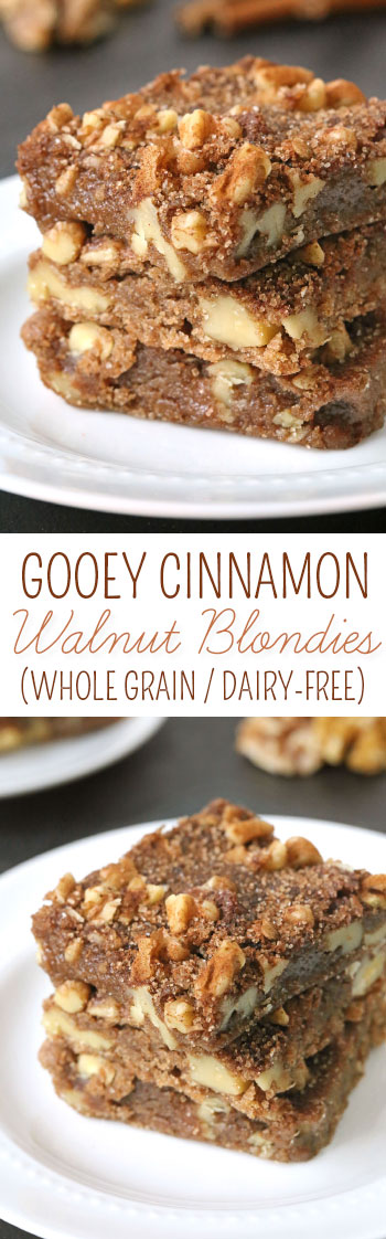 Gooey Cinnamon Walnut Blondies {100% whole grain, dairy-free}