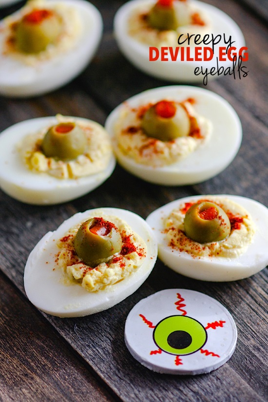 Deviled eggs made to look like blood shot eyeballs! From Cotter Crunch