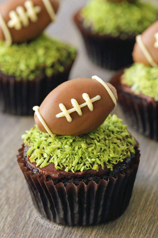 Fudgy and Moist Chocolate Football Cupcakes for #MeatlessMondayNight {vegan, dairy-free, and 100% whole wheat (all-purpose flour can also be used)}