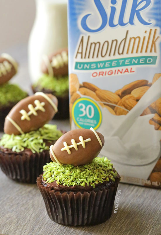 Fudgy and Moist Chocolate Football Cupcakes for #MeatlessMondayNight {vegan, dairy-free, and 100% whole grain (all-purpose flour can also be used)}