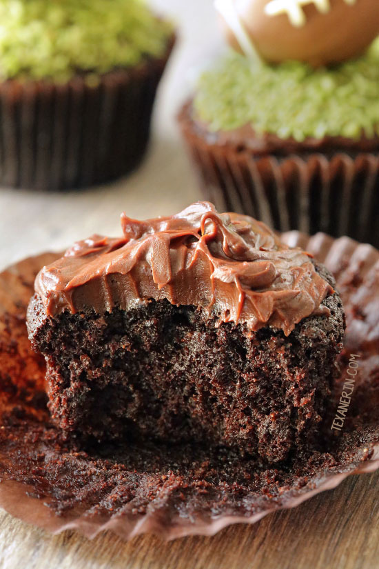 Fudgy and Moist Chocolate Football Cupcakes for #MeatlessMondayNight {vegan, dairy-free, 100% whole wheat (all-purpose flour can also be used)}