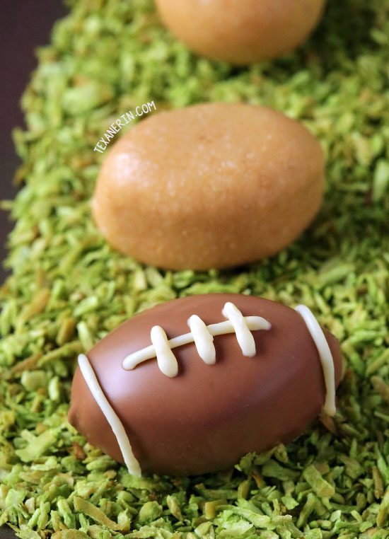 These chocolate peanut butter football truffles are made a little healthier in this grain-free and gluten-free version! With vegan, paleo and dairy-free options.