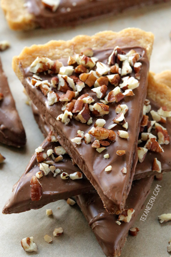 Chocolate Dipped Brown Sugar Shortbread with gluten-free, 100% whole wheat and all-purpose flour options. These cookies make great Christmas gifts!