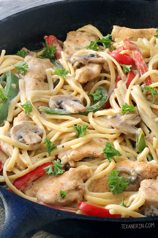 Healthier Cajun Chicken Pasta – has a delicious milk and cheese-based sauce and can be made gluten-free or 100% whole grain.