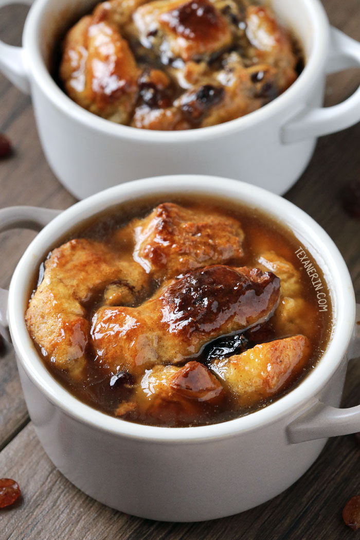 Bread Pudding for Two with Bourbon Sauce {can be made gluten-free, dairy-free and whole grain}