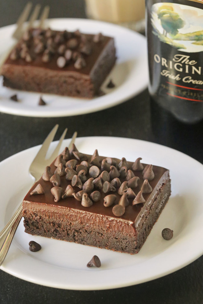 Super boozy and fudgy Baileys Irish Cream Brownies with spiked ganache. Can be made with all-purpose, whole wheat or buckwheat flour for a gluten-free version