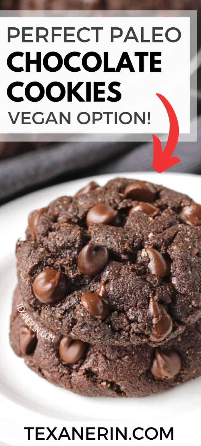 These paleo double chocolate cookies are ultra rich, soft and chewy and taste just like traditional chocolate cookies! This recipe has a vegan option and they're also grain-free, gluten-free, and dairy-free.