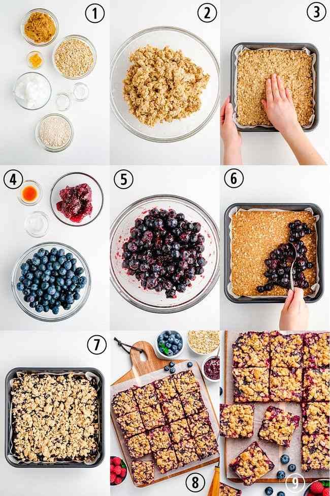 These berry bars have a thick layer of blueberries mixed with berry jam nestled between a crumb-like crust and topping! Can be made with all-purpose, gluten-free or whole wheat flour. Can also be made vegan and dairy-free.